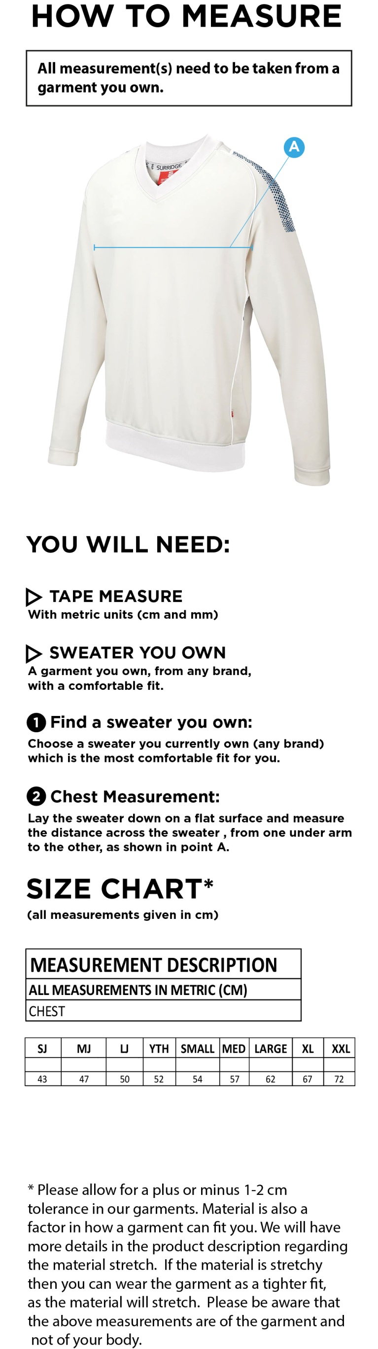 Chipping CC - Dual Long Sleeve Sweater - Size Guide