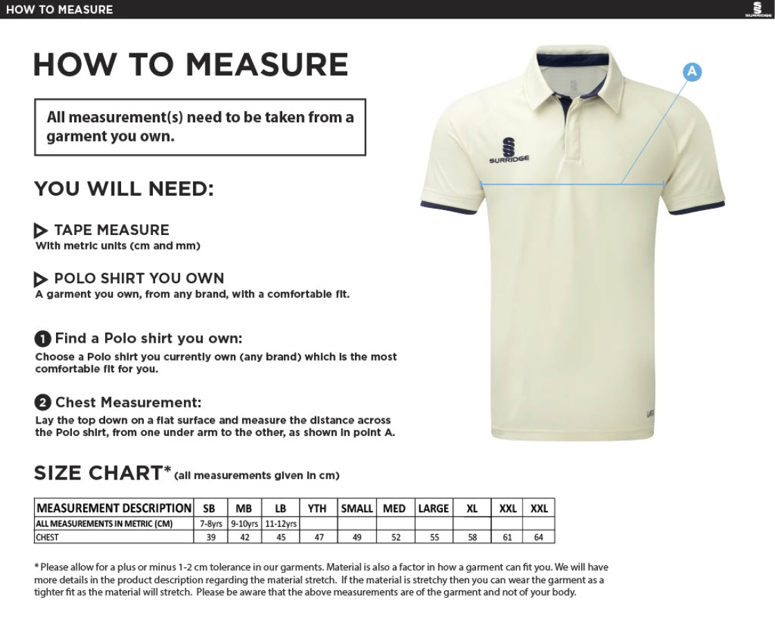 Chipping CC - Dual Short Sleeve Playing Shirt - Size Guide