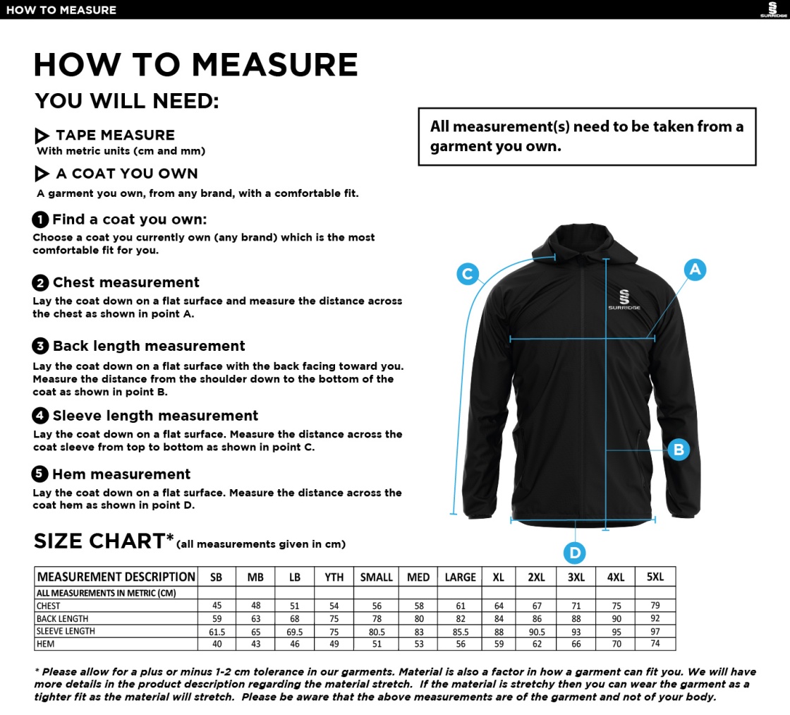 Chipping CC - Training Jacket - Size Guide
