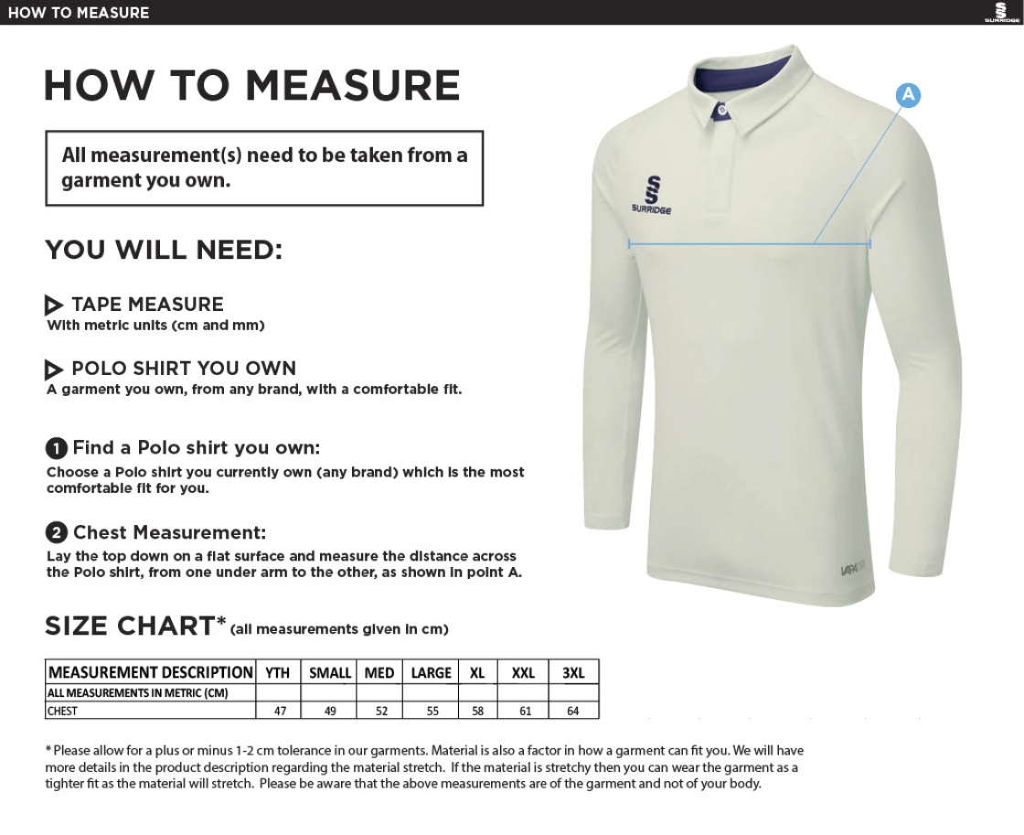 Chipping CC - Dual Long Sleeve Playing Shirt - Size Guide