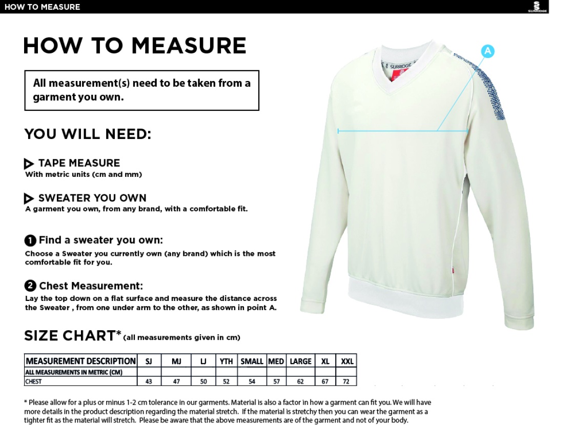 Chipping CC - Dual Long Sleeve Sweater - Size Guide