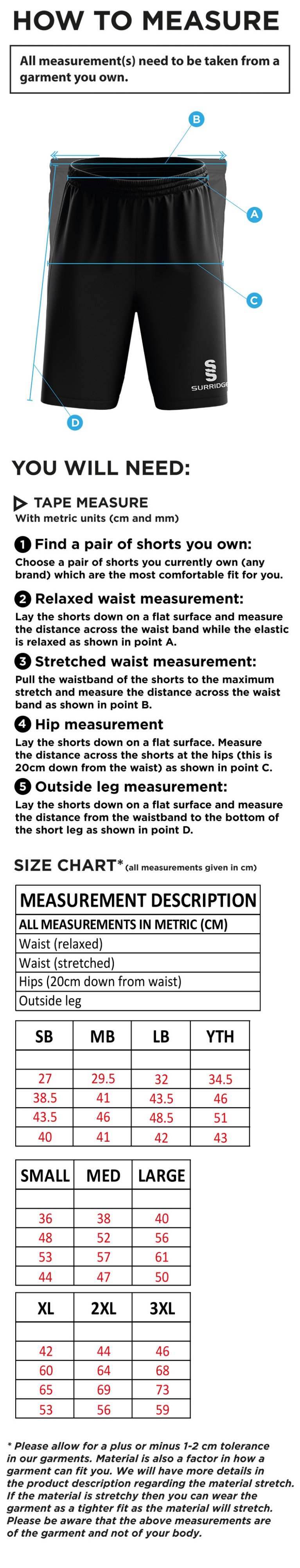 Chipping CC - Blade Shorts - Size Guide