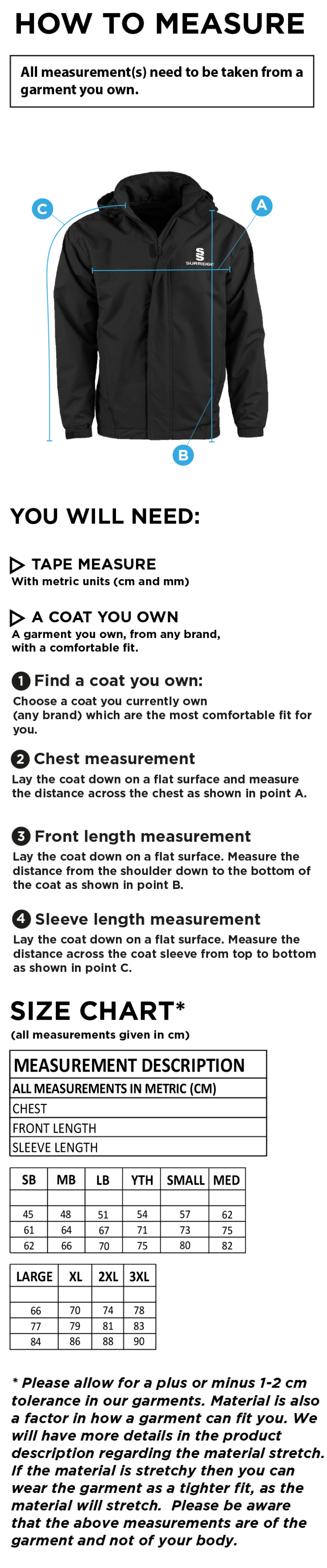 Chipping CC - Fleece Line Jacket - Size Guide