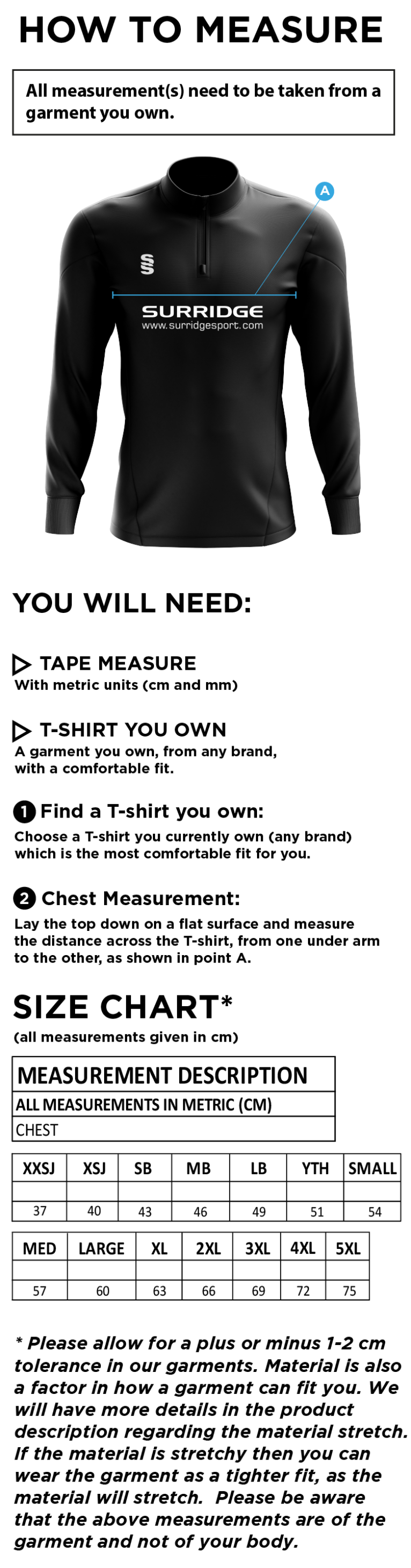 Chipping CC - Blade Performance Top - Size Guide