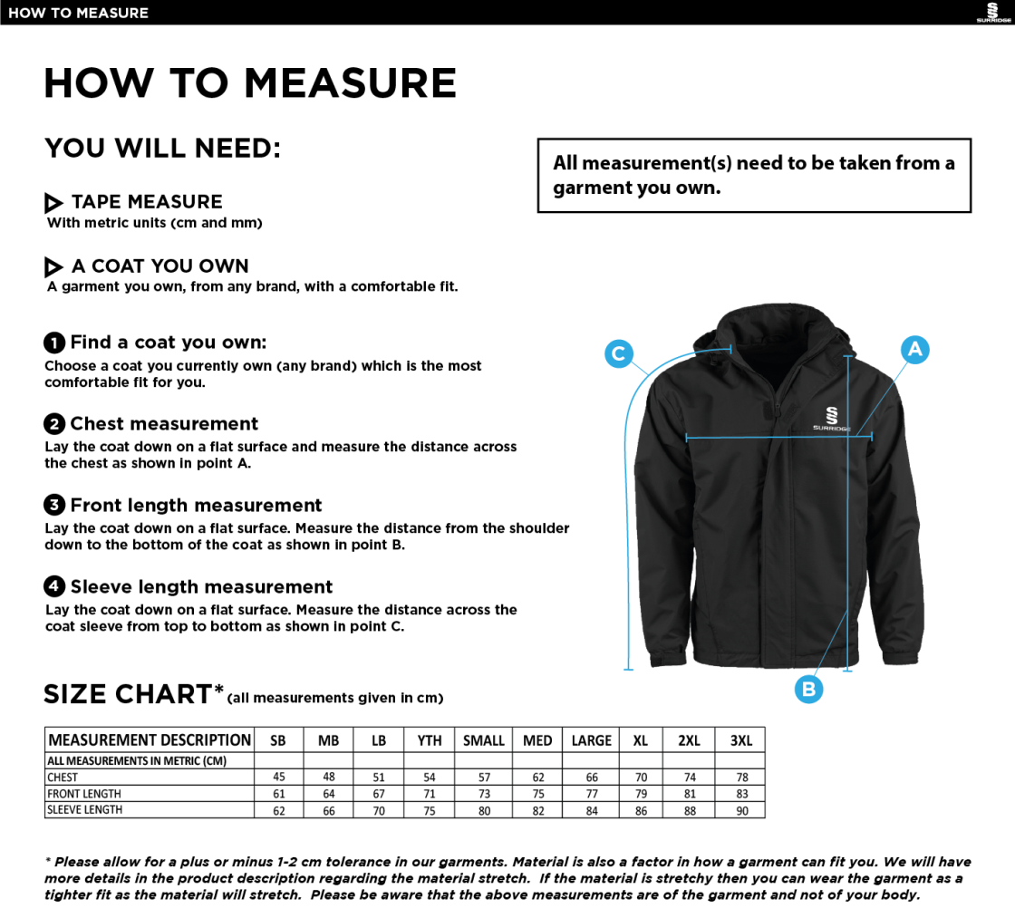 Chipping CC - Fleece Line Jacket - Size Guide