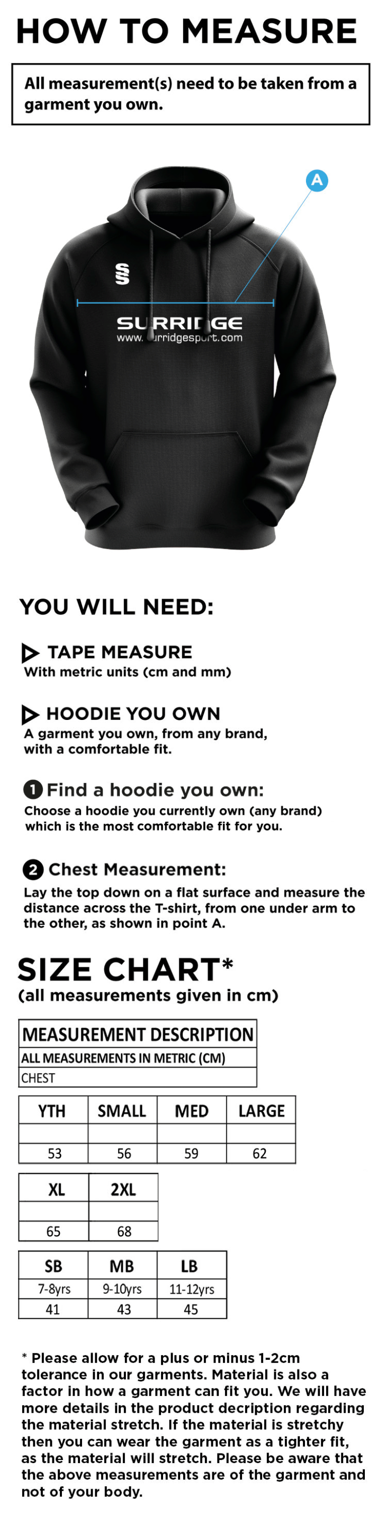 Chipping CC - Blade Hoody - Size Guide